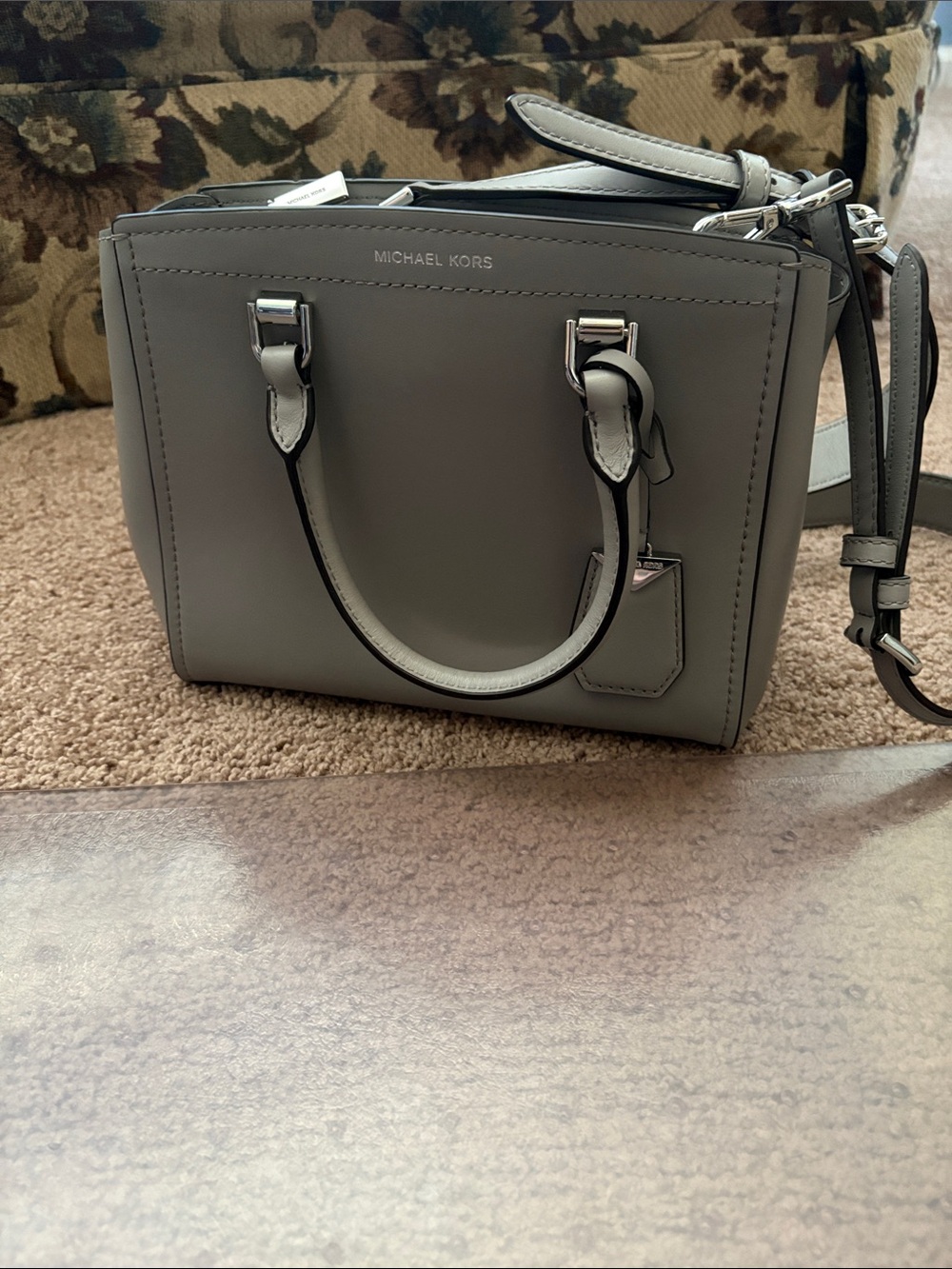 Michael Kors Gray Leather Satchel with Top Handles